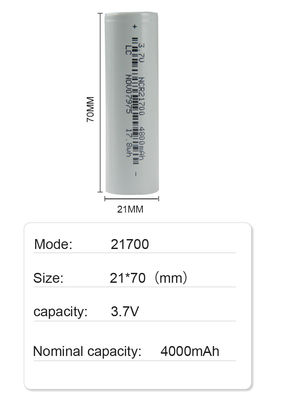 แบตเตอรี่ไฟฉายแบบชาร์จไฟขนาด 21 * 70 มม. 21700 3.7 V Li Ion Battery 4800mah