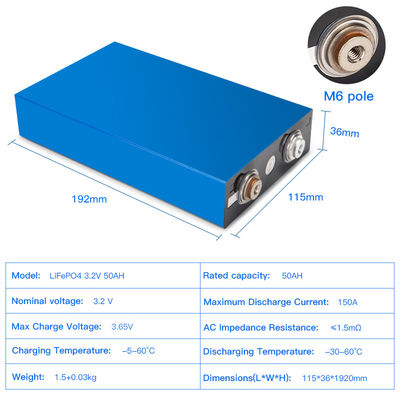 แบตเตอรี่ลิเธียม LiFePO4 แบบชาร์จได้ 3.2 V 50ah อายุการใช้งาน 4000 ครั้ง